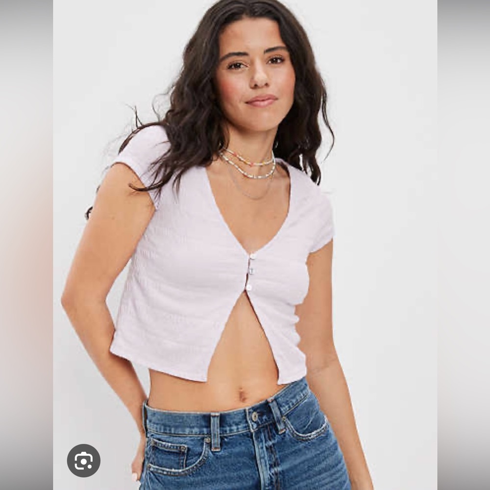American Eagle Button-Front Split Hem Tee